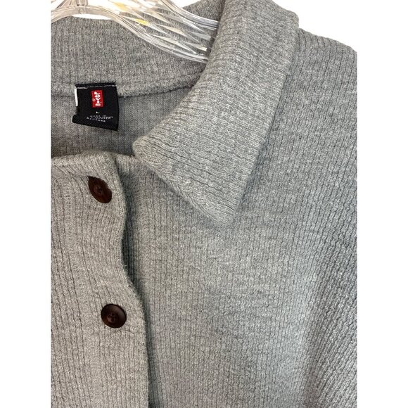 Levis Womens Gray Ribbed Button-Up Cardigan Sweater With Folded Collar Size L - Picture 4 of 7